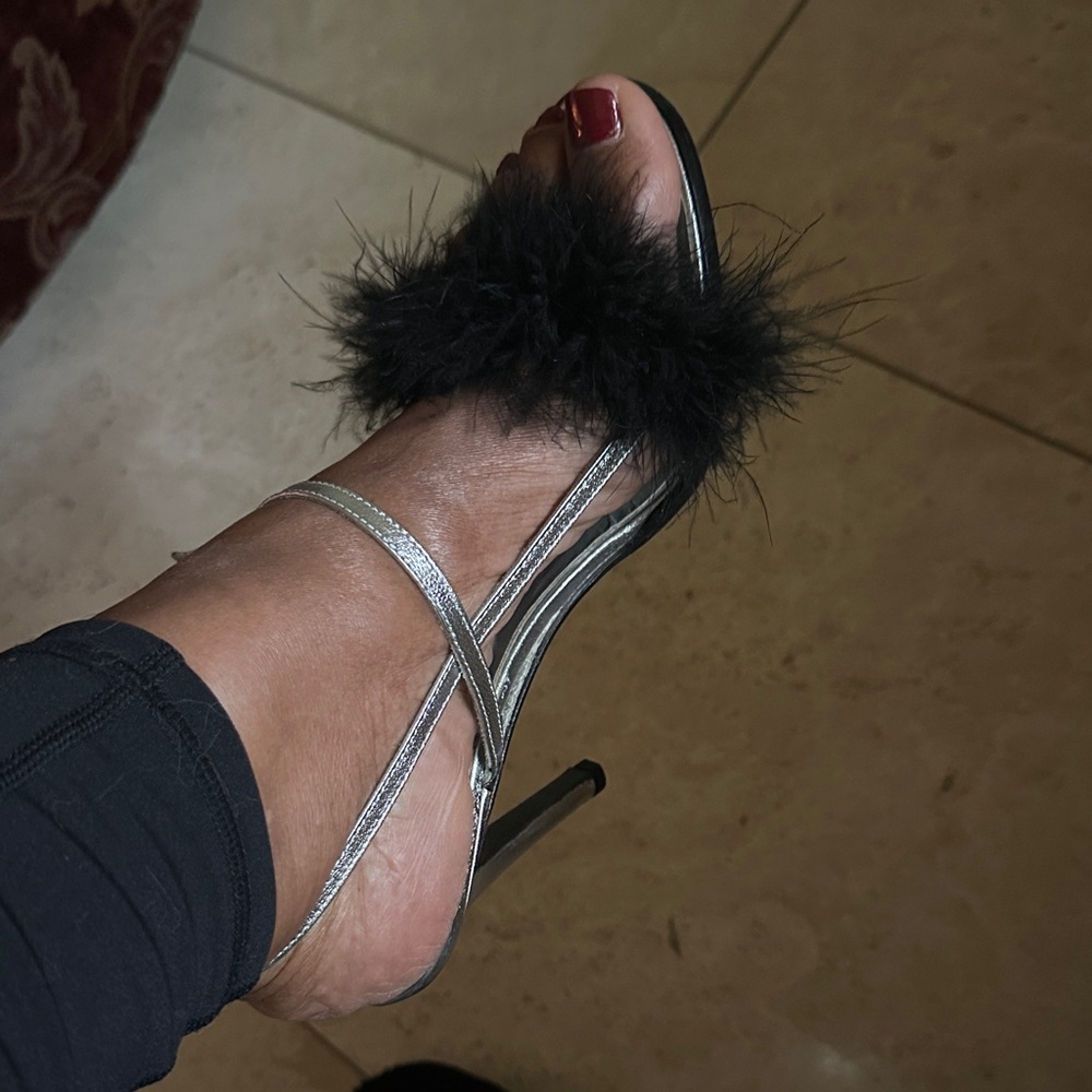 Elegant D & G Black feather and Silver Strappy Heels